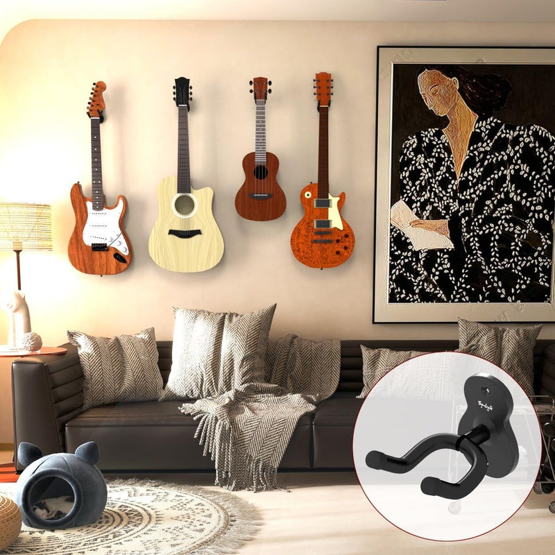 Spoligod Guitar Wall Mount Hanger, 6 Pack Guitar Hanger for Wall, Black Metal Guitar Holder Rack Stand for Basses, Electric Guitar, Acoustic Guitar and Ukulele - Image 5